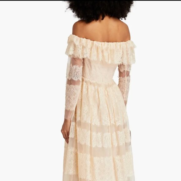 Mikael Aghal Off The Shoulder Corded Lace Maxi Dress Gown Champagne 6 NWT - Picture 3 of 7